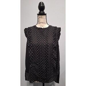 EUC Elle Black Polka Dot Ruffle Shoulder Sleeveless Blouse/Sz. M